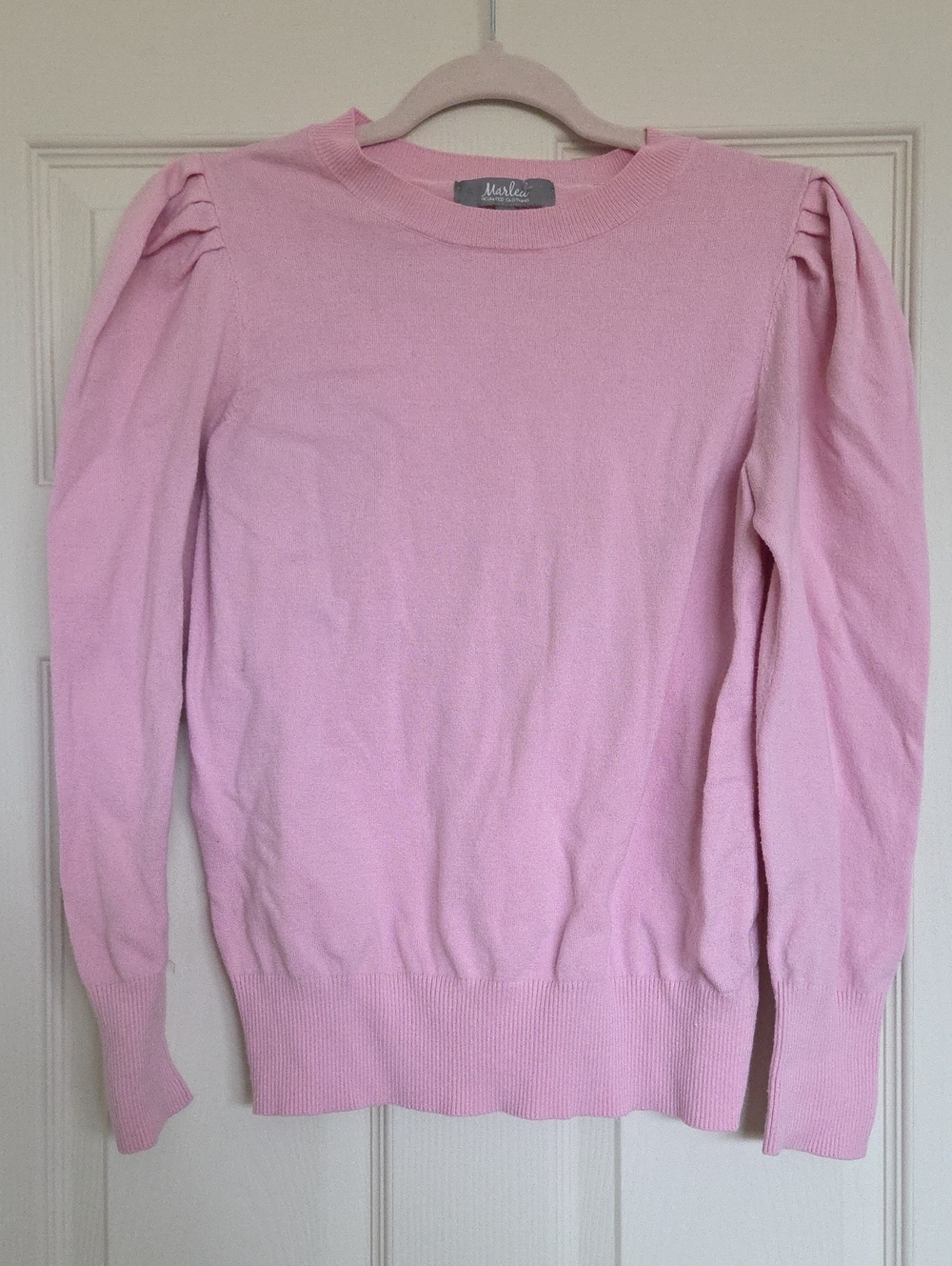 Marella Soft Pink Puff-Shoulder Crewneck Sweater